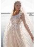 One Shoulder Ivory Lace Tulle Glitter Wedding Dress